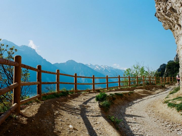 Dirt road winding through mountains