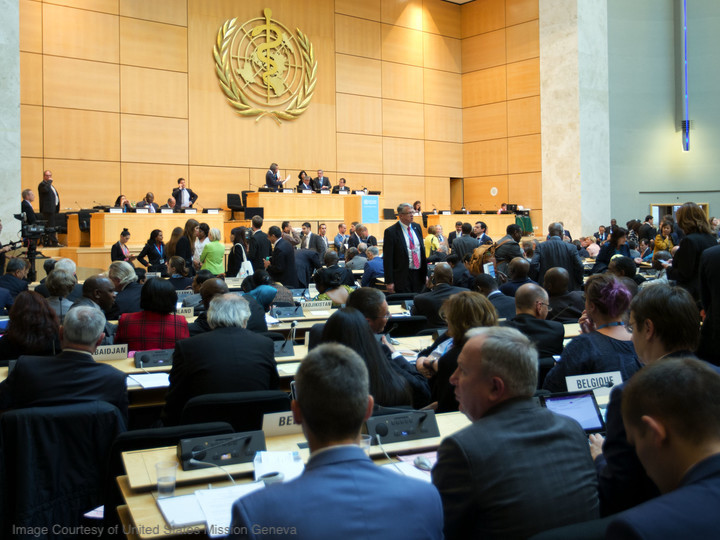 U.S. representatives sit among delegates to the 69th World Health Assembly