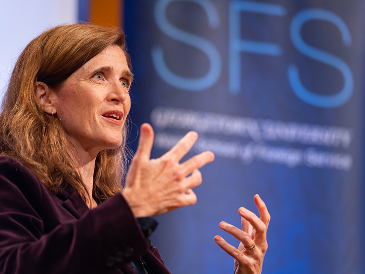Samantha Power speaking at SFS event