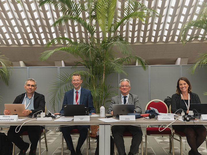 Oscar Elizalde, Matthias Kopp, Austen Ivereigh, and Kim Daniels at the General Assembly of the Synod of Bishops