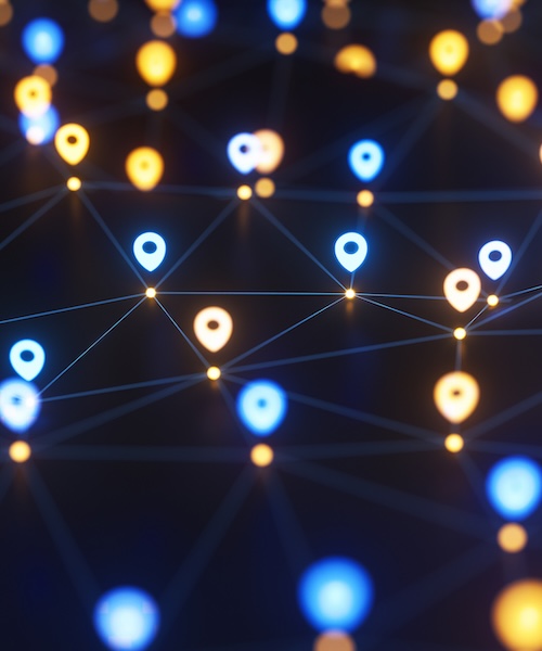 Location points with connection lines on a map