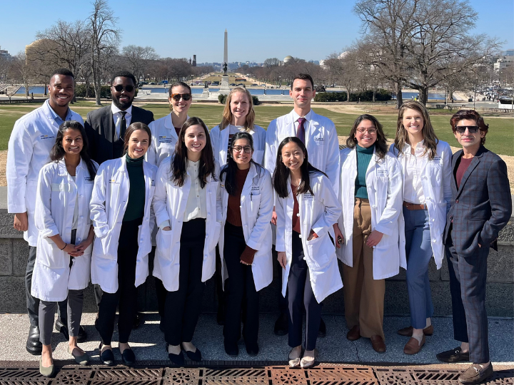 Residents and fellows gather near the U.S. Capitol for Global Health Equity Track Advocacy Day in Washington, DC.
