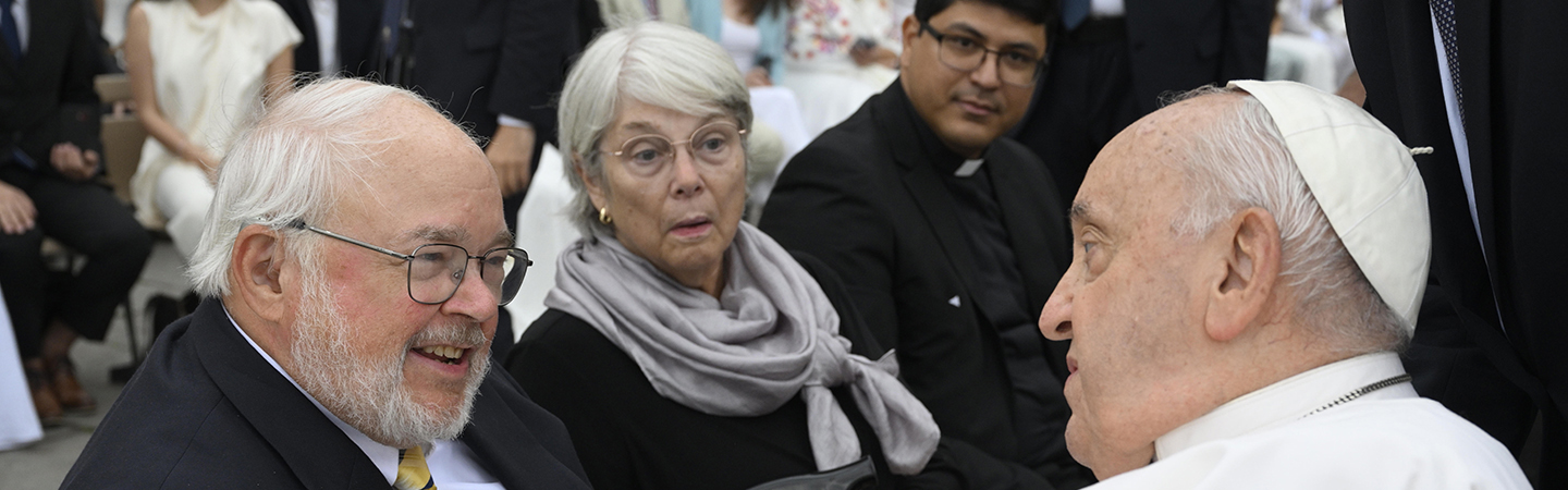 John and Linda Carr greet Pope Francis at a General Audience in St. Peter Square in 2024