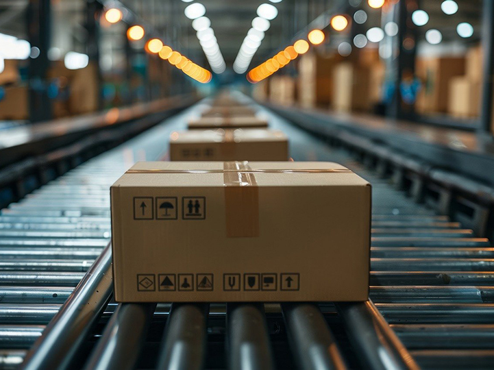 Boxes on factory conveyer belt