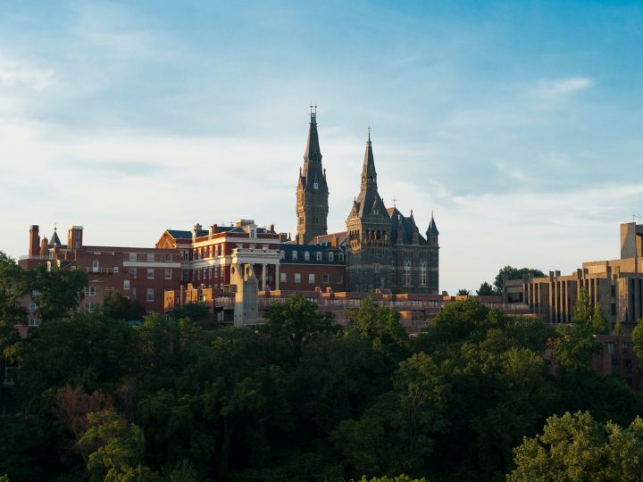A view of Georgetown University's main campus from a distance.