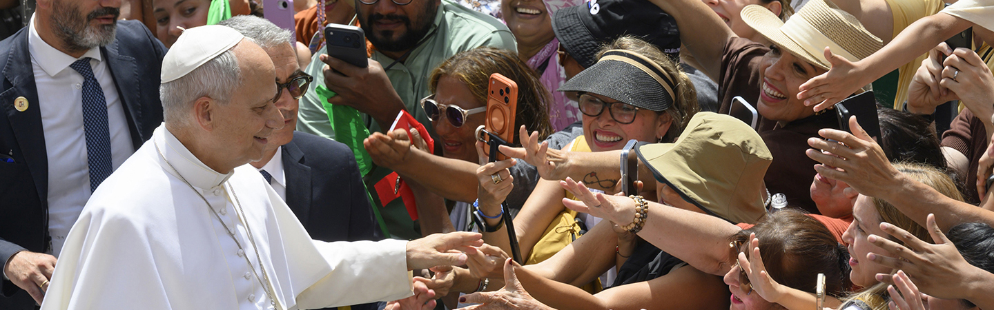 Pope Leo XIV greets pilgrims at the Angelus in July 2026.