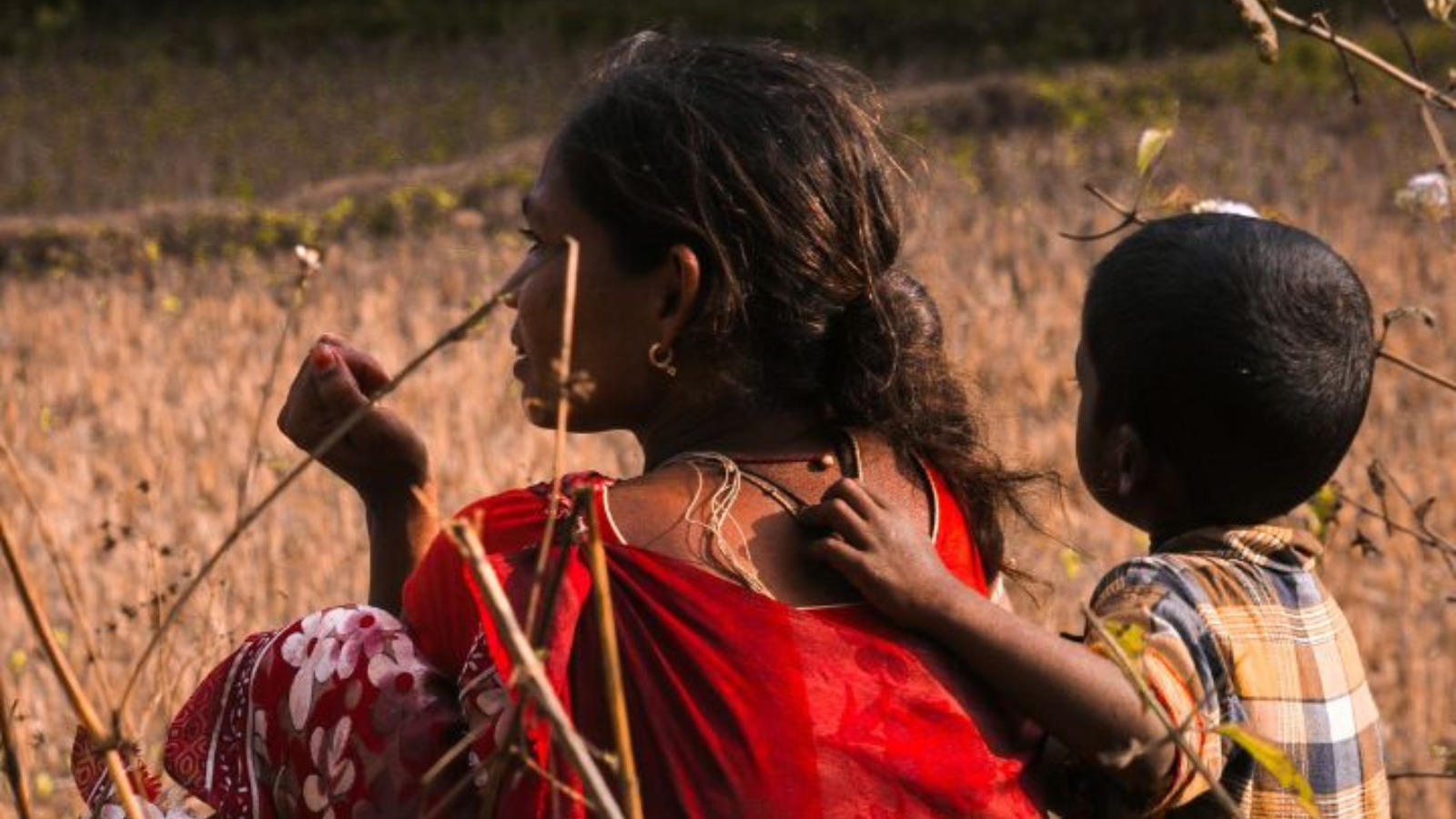 Woman and child in a field