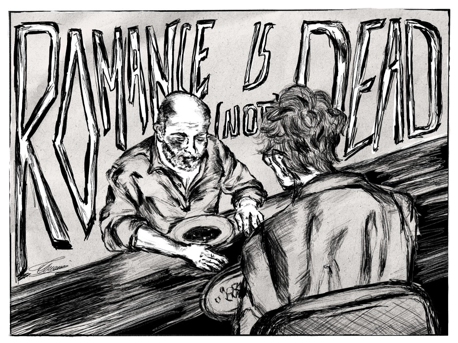 Drawing of Tuan Nguyen with GGD Fellow Mohsin Hamid. "Romance is dead (not)"