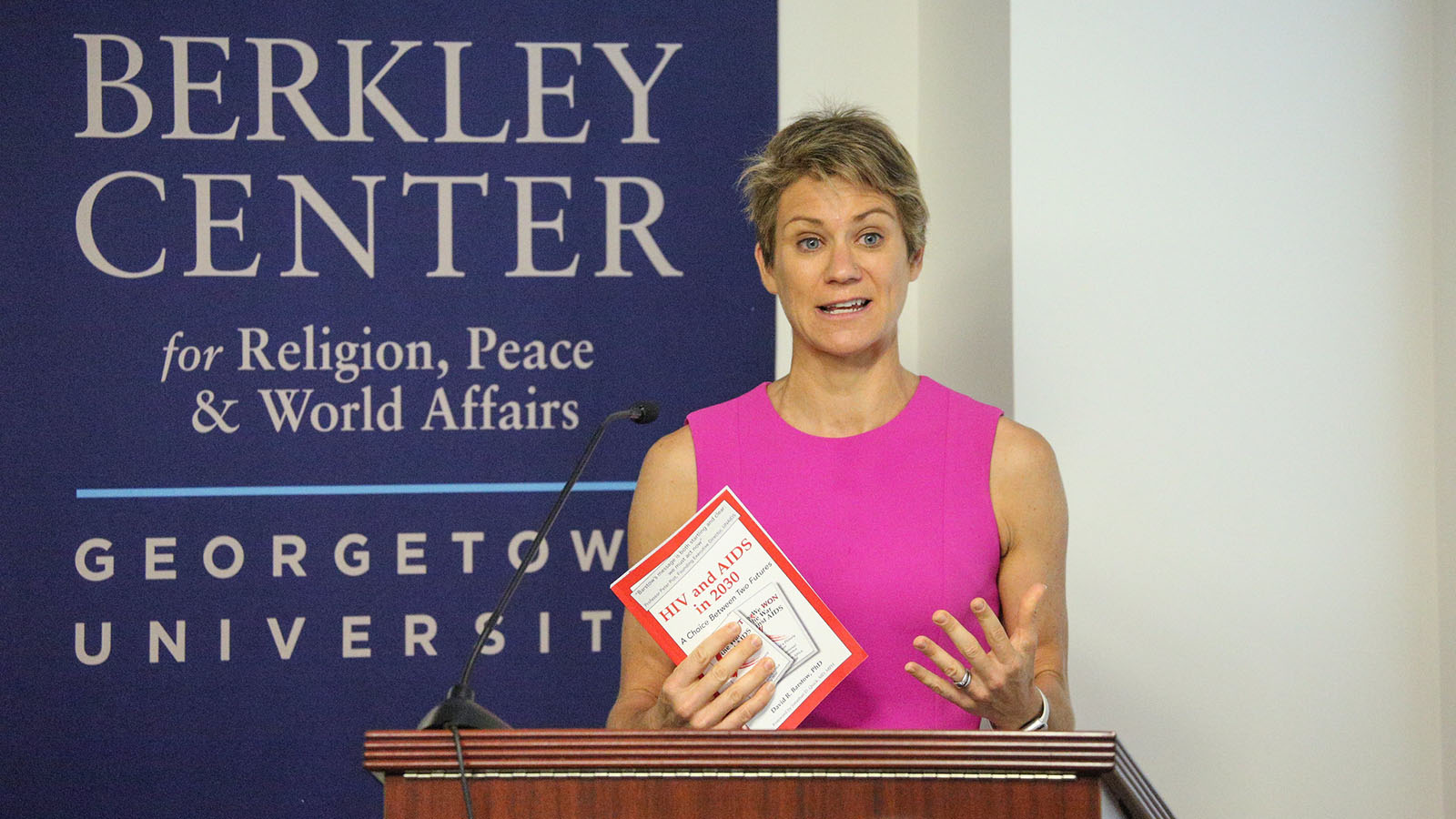 McKean speaks at a conference on “Two Possible Futures: Faith Action to End AIDS,” 2019.