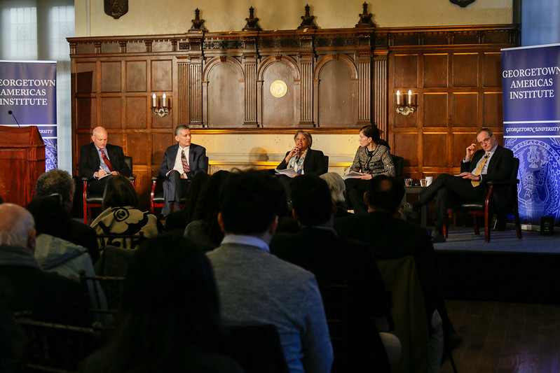 L-R: Alejandro Werner, Eswar Prasad, Alexia Latortue, Laura Alfaro, Simon Johnson