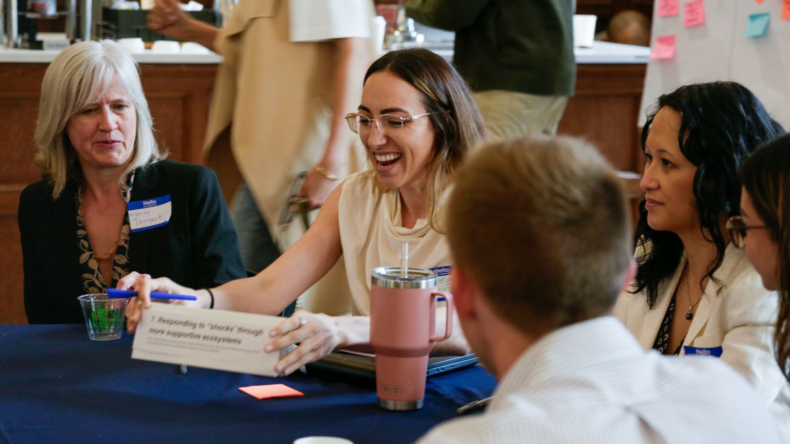 A small group discusses responding to shocks with more supportive ecosystems