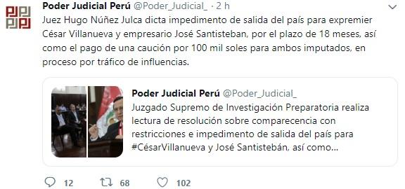 Dictan impedimento de salida contra César Villanueva