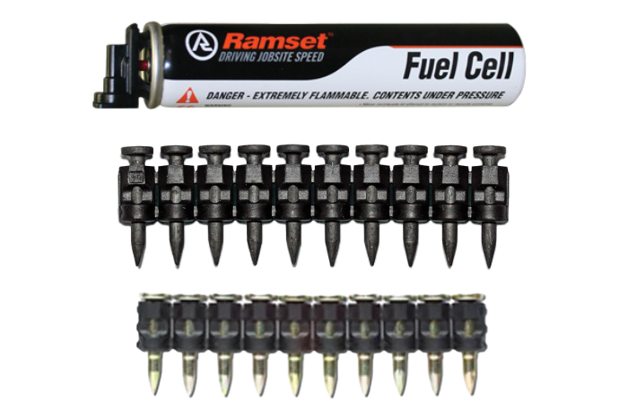 Ramset fuel cell and TrakFast pins