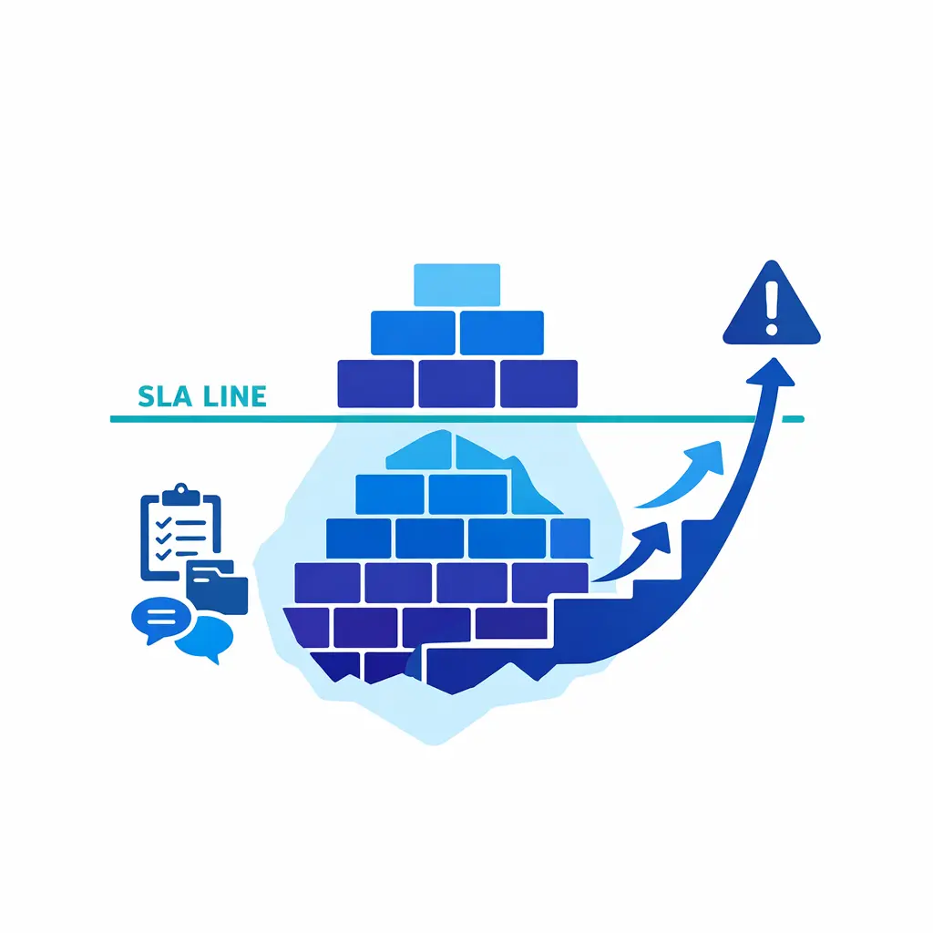 Queue backlog and escalation trends appear as early warning signals beneath surface performance.