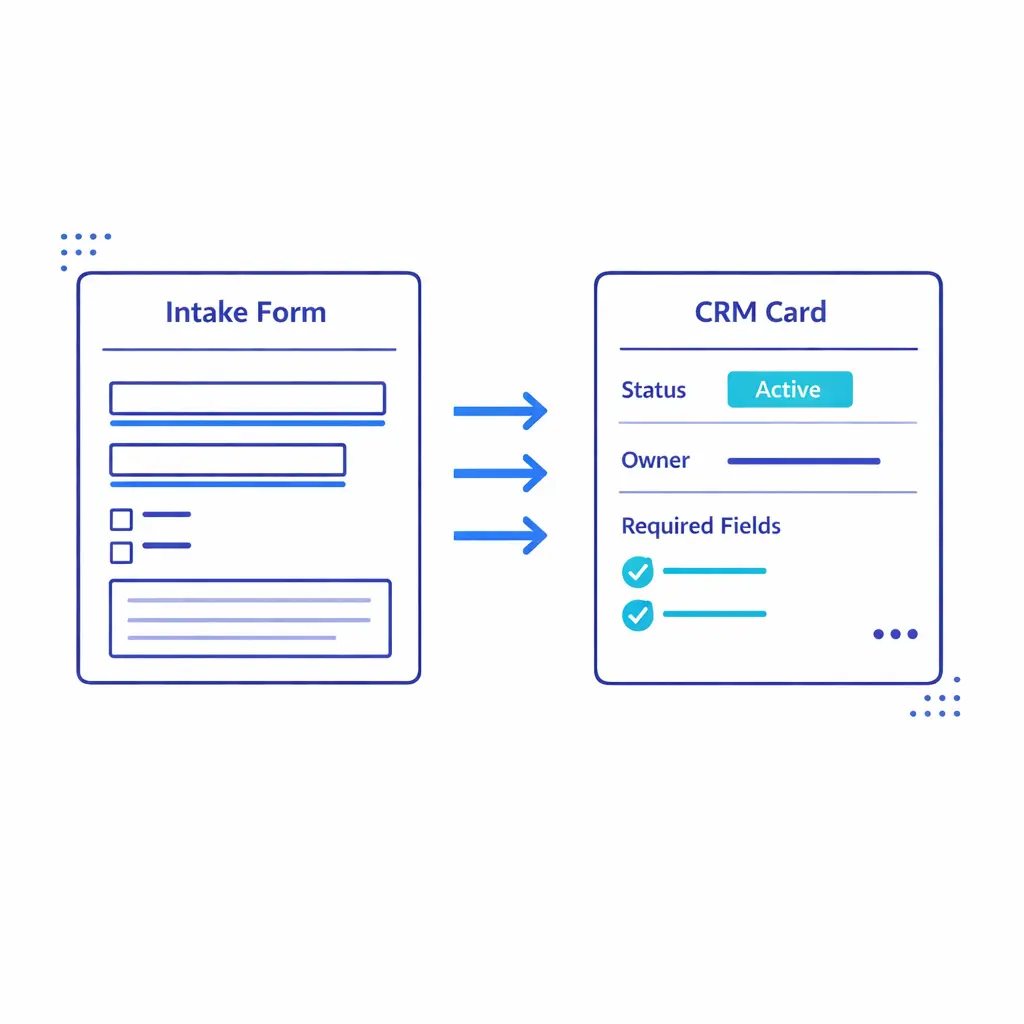 Structured fields map cleanly into a CRM card with statuses and timestamps.