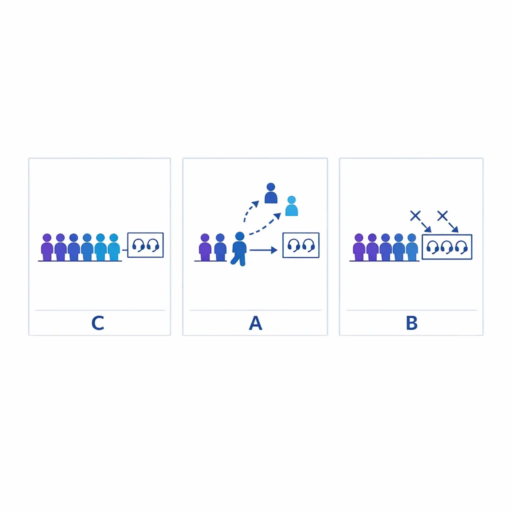 Three simple queue diagrams compare queued calls, caller abandonment, and blocked calls cleared systems.