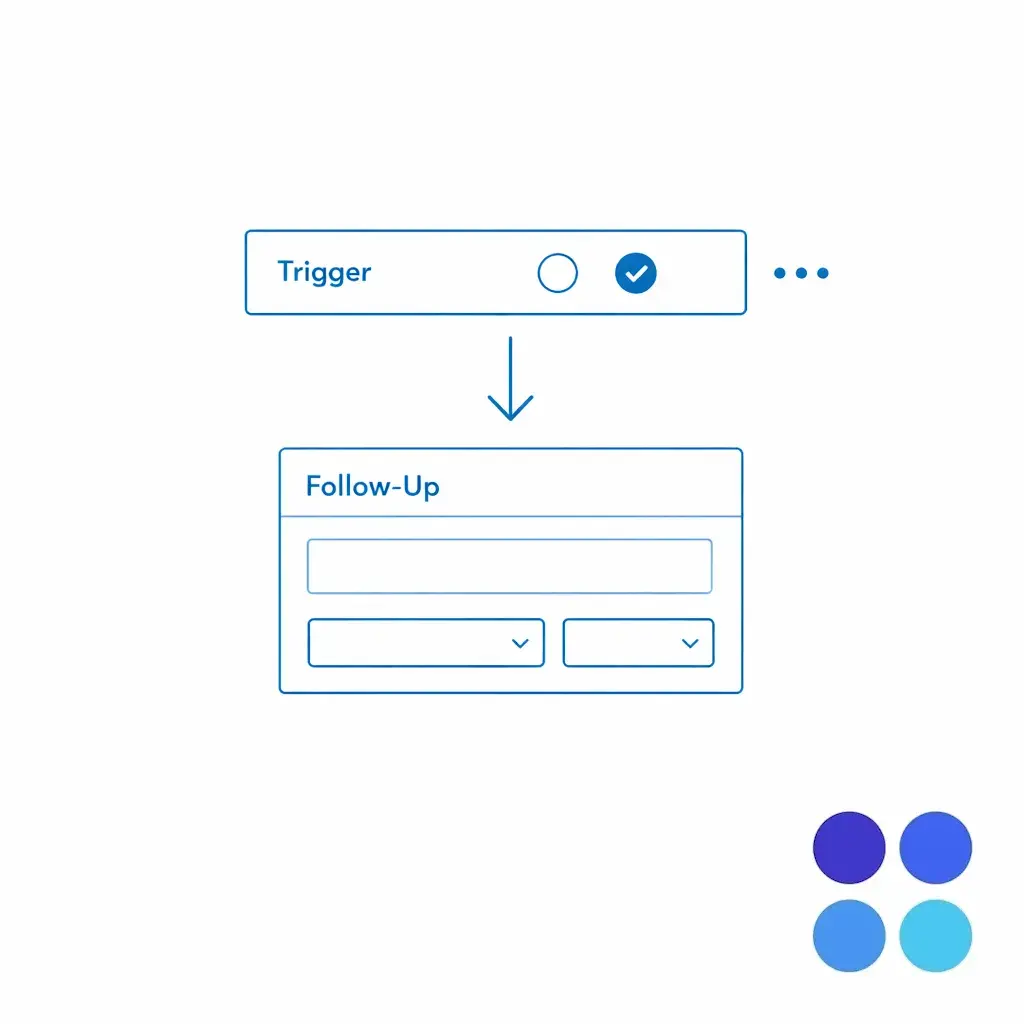 A branching form shows questions appearing only when trigger answers are selected.