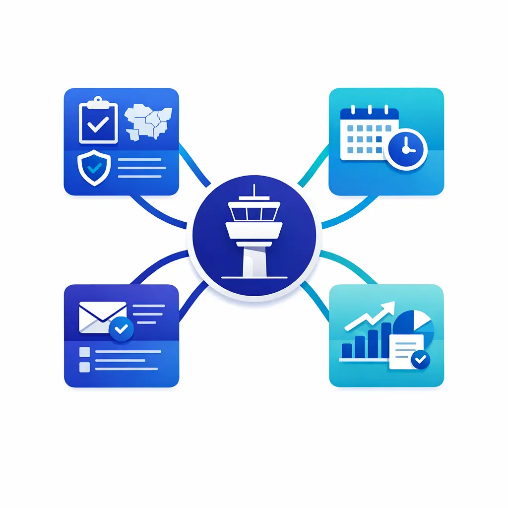 A centralized operations hub routes leads and scheduling tasks across multiple locations with clear local logic.