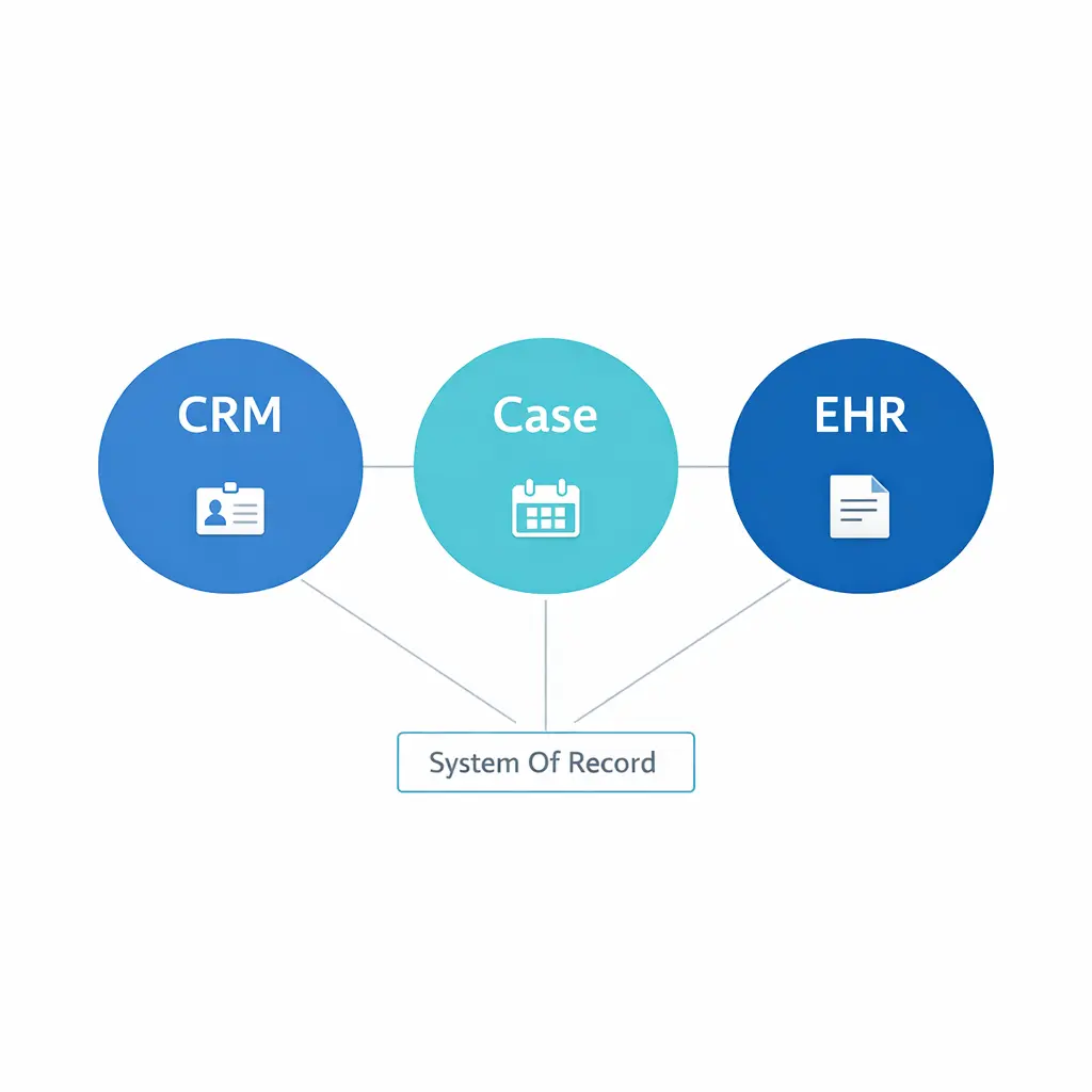 A system-of-record map assigns each field a single owning system to prevent competing copies.