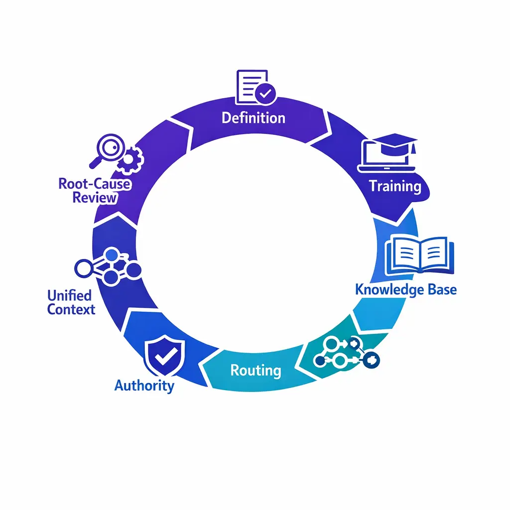 Seven connected steps illustrate practical improvements that raise first call resolution.