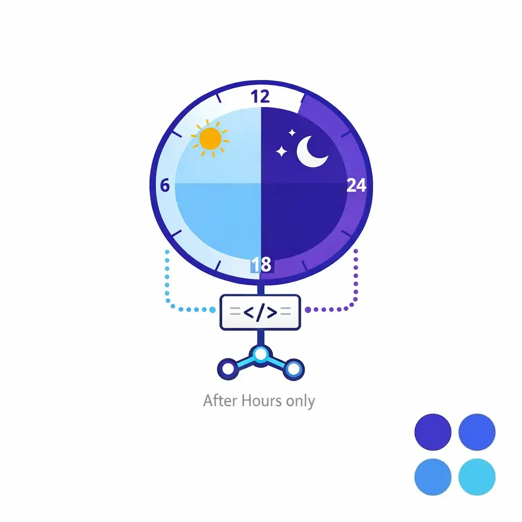 A day-night dial shows the same script and routing rules applied after hours.