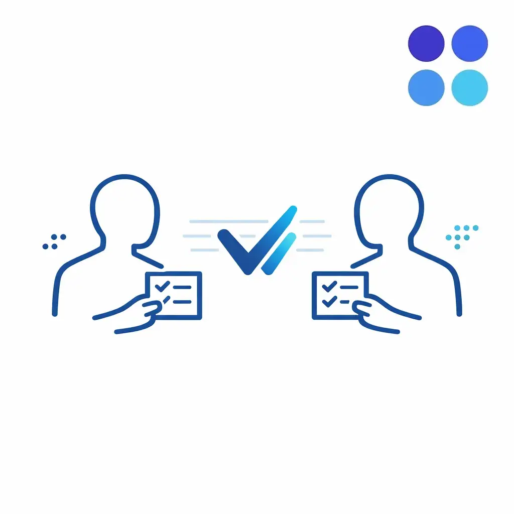 Two simplified teams align checklists, representing QA calibration between client and BPO reviewers.