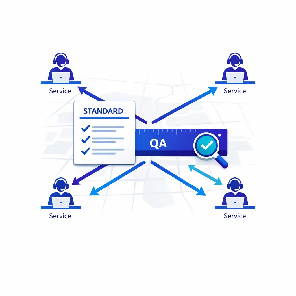 Multiple identical service nodes show one standard applied across shifts and locations.