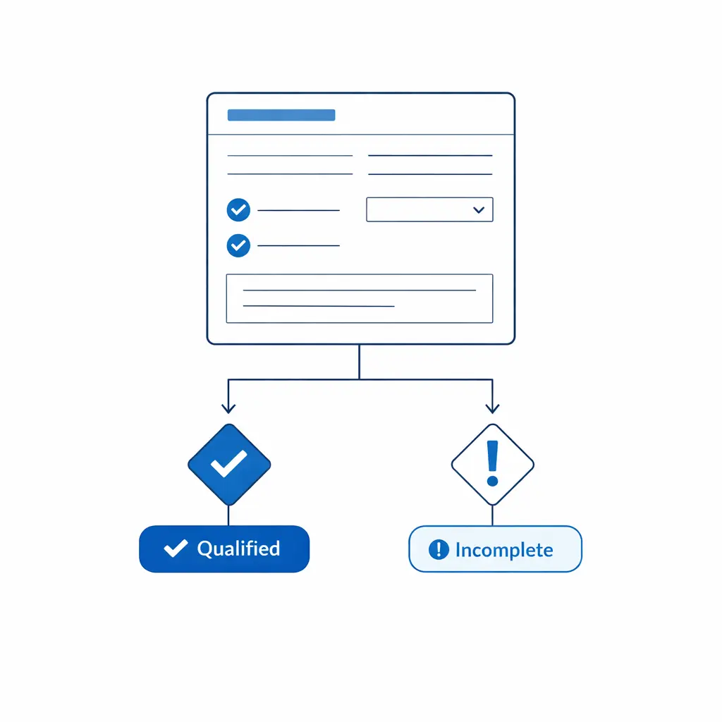 A binary intake screen separates complete, qualified records from incomplete or ineligible submissions.