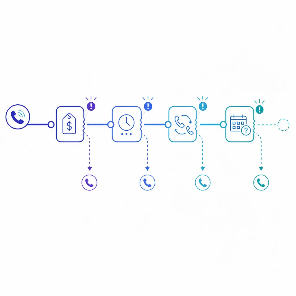 A call path breaks at pricing, transfers, and unclear next steps, revealing preventable demand loss.