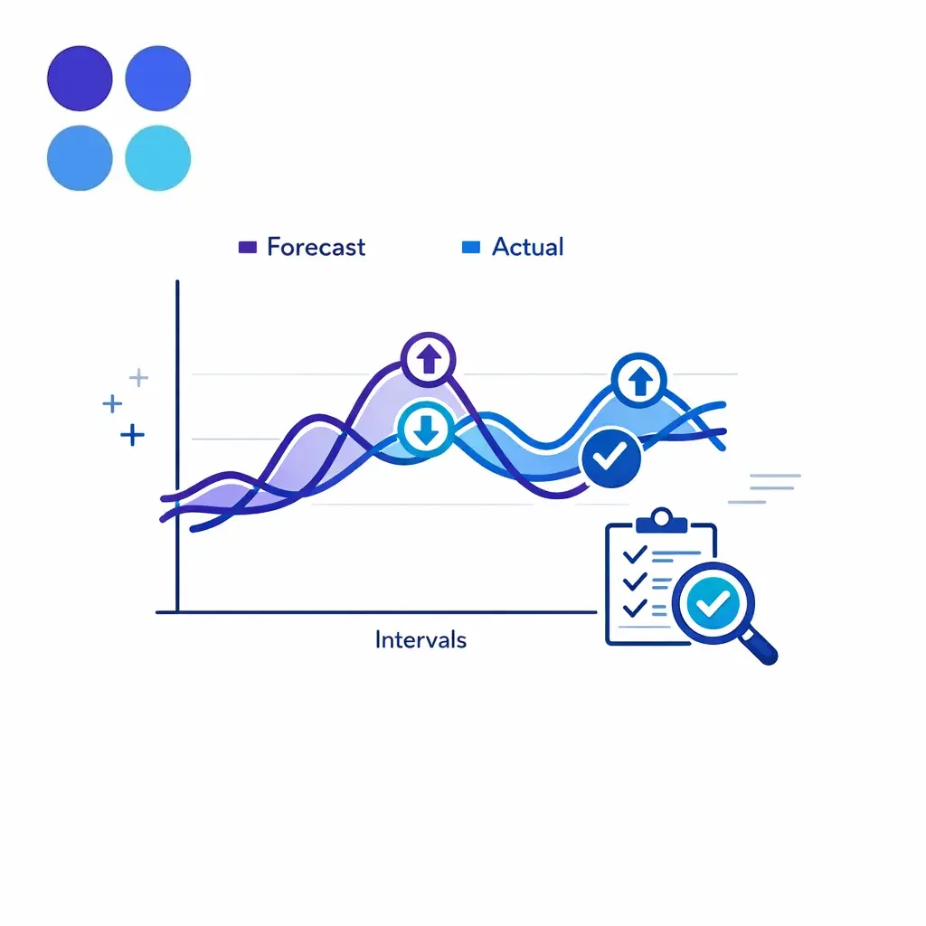 Predicted and actual performance lines are compared on a clean operations chart with interval markers.