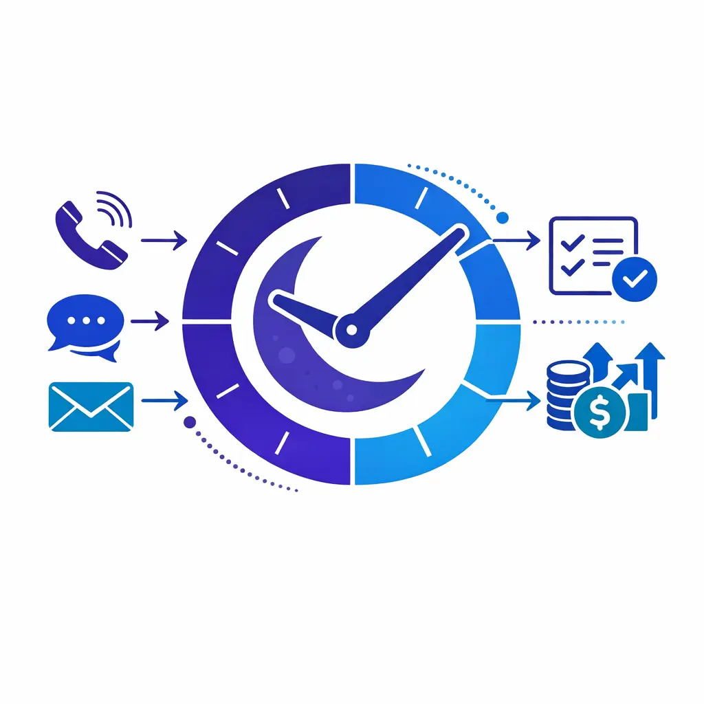 A moon-and-clock scene shows off-hours demand still being captured and advanced to the next step.