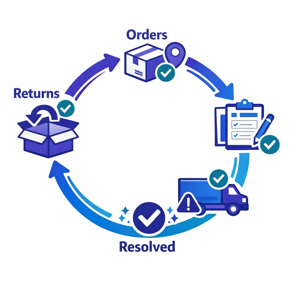 A high-volume support flow resolves order status, returns, and delivery issues before they reach the core team.