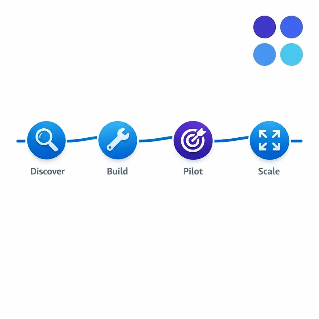 A phased roadmap moves from discovery to pilot to scaled coverage.