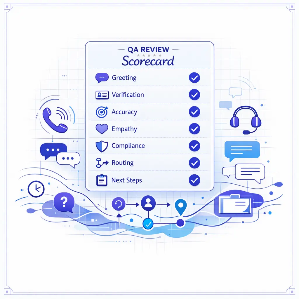 A QA scorecard overlays live calls and chats to show quality monitoring in real time.