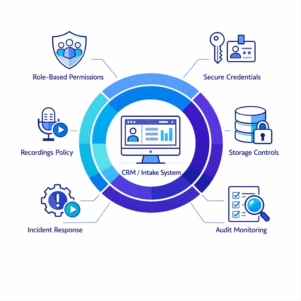 Role-based access and secure data handling are illustrated through layered system controls.