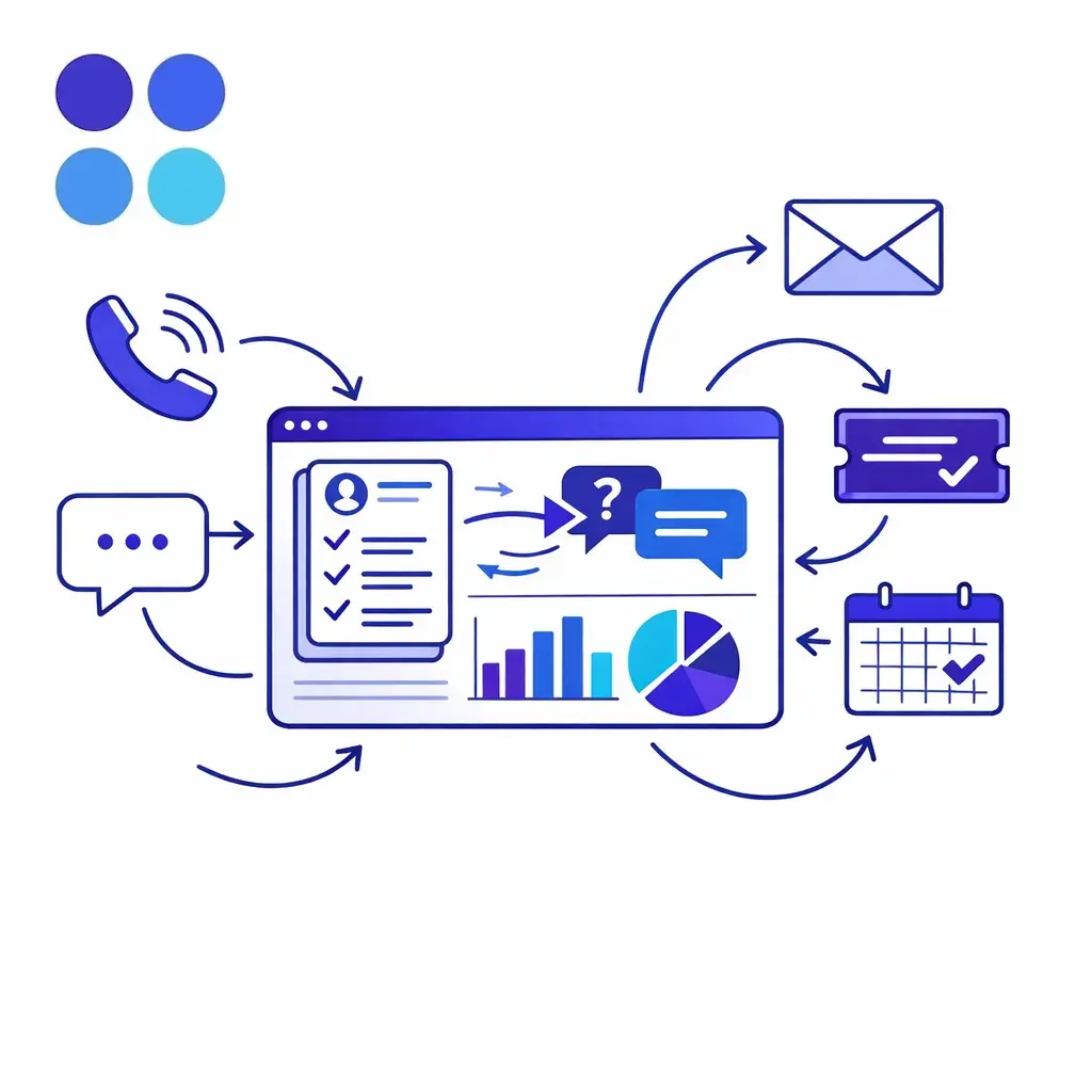 One shared workspace combines call history, tickets, notes, and appointments into a single view.