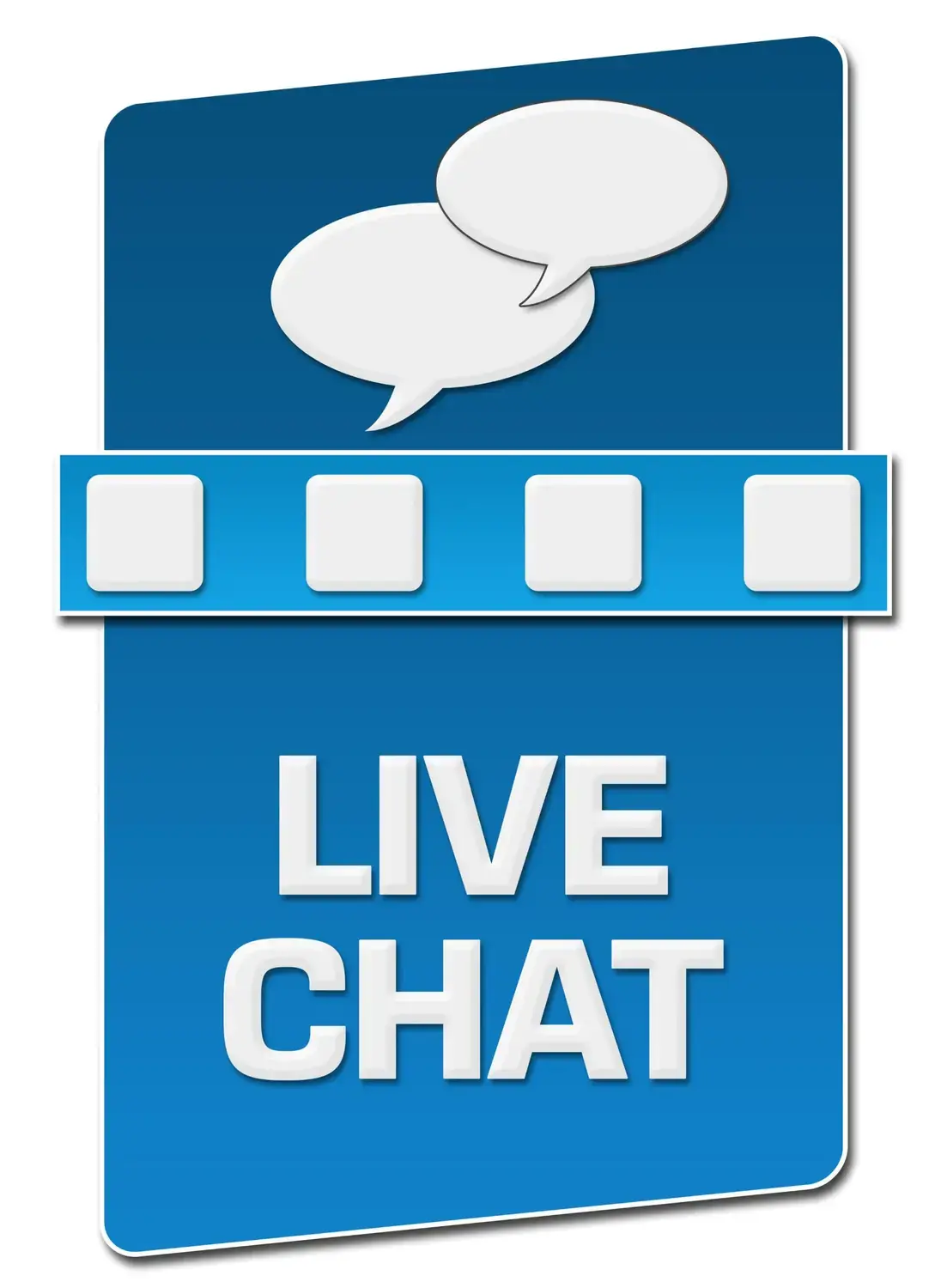 Graphic icon depicting 'Live Chat' with vibrant speech bubbles overhead.