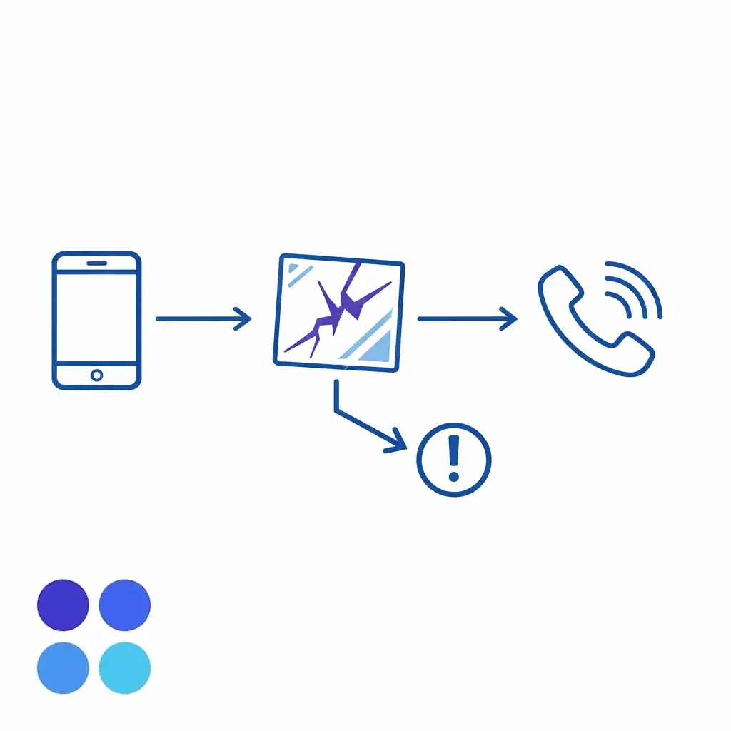 A glass panel icon breaks and routes an urgent call to on-call with a clear fallback branch.
