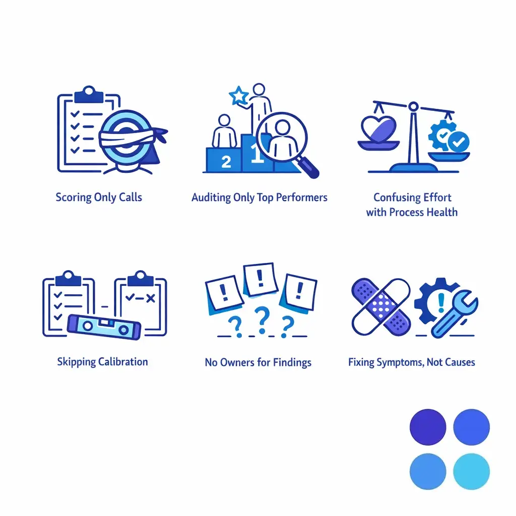 A set of warning icons highlights sampling bias, channel blind spots, poor calibration, and ownerless findings.