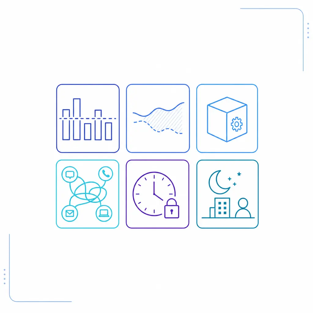 Simple warning icons show errors like daily averages, ignored shrinkage, and software-only planning.