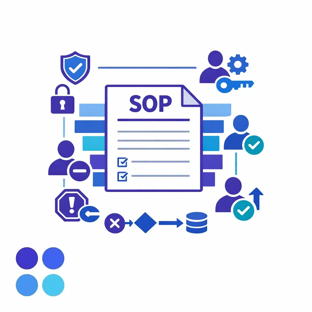 A secure process card and permission layers show how narrow SOPs and limited access reduce outsourcing risk.