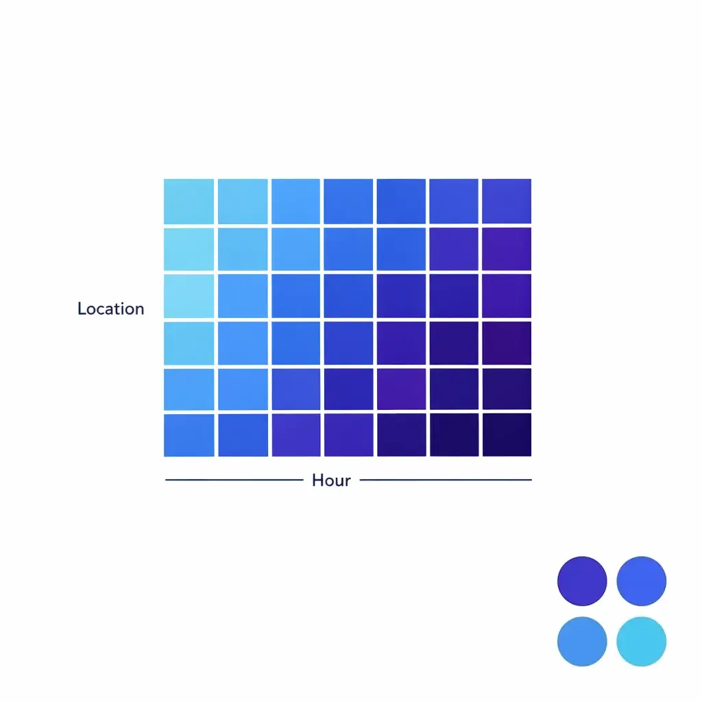 A grid map compares service performance across locations and time blocks to reveal hidden weak spots.
