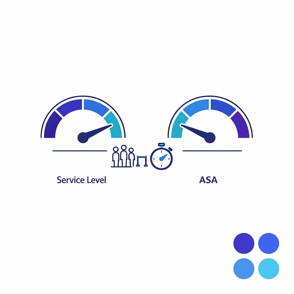 Two metric dials pair service level with average speed of answer to show balanced caller experience.