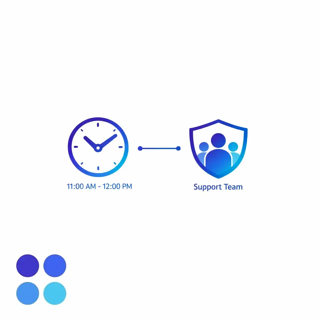 A callback card pairs a time window with a responsible team icon to reinforce clear next-step ownership.
