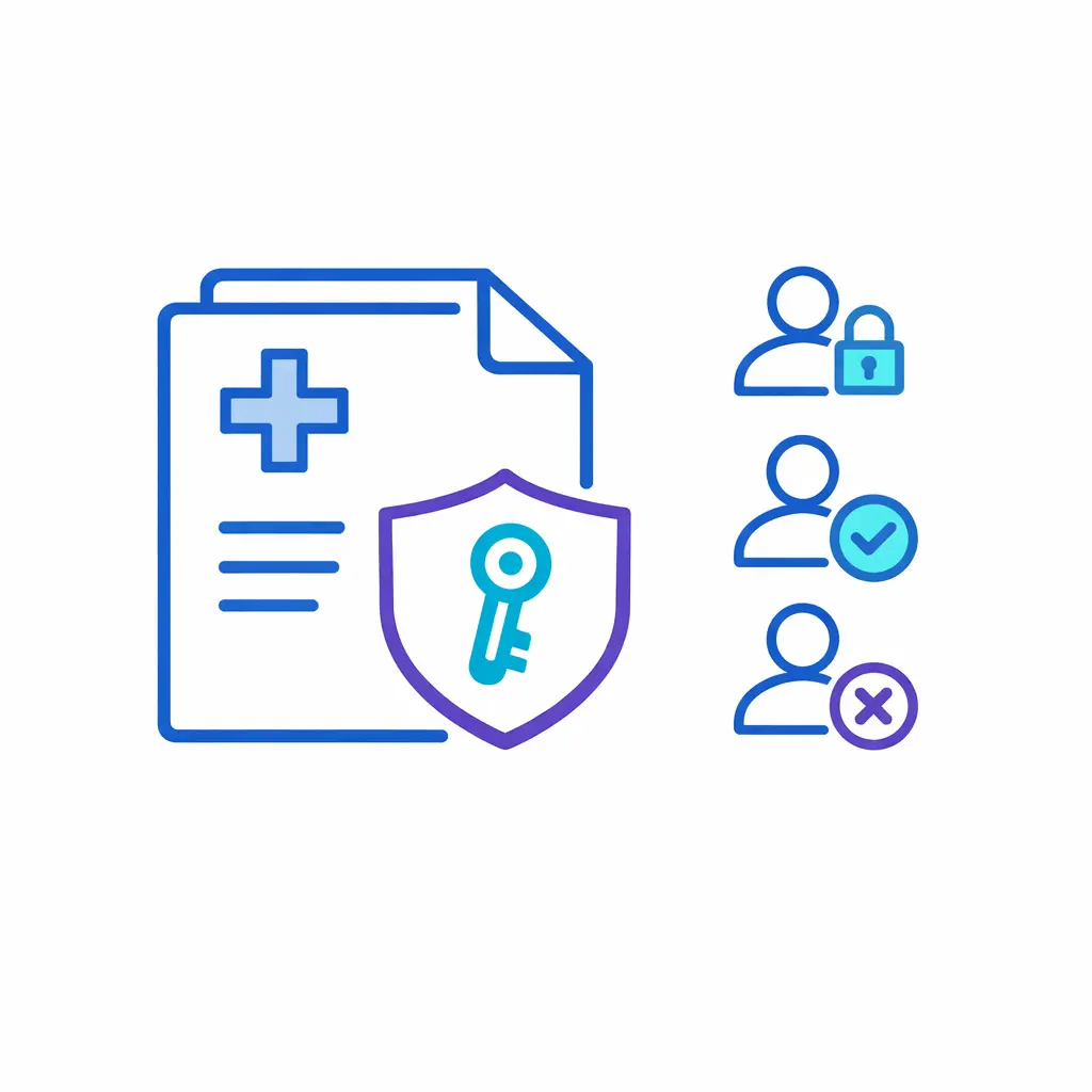 A protected record icon shows minimum necessary access and secure workflows for clinics.