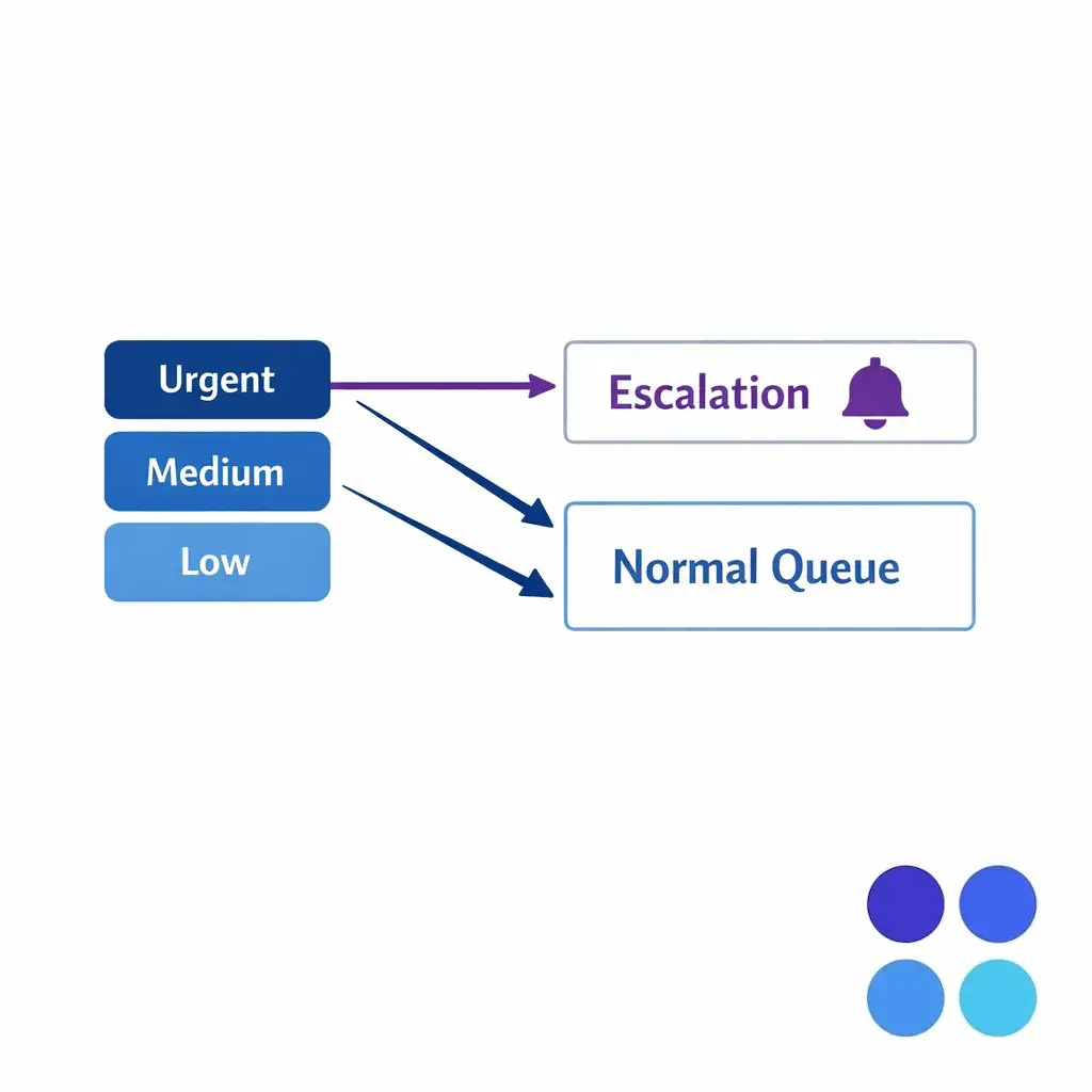 Escalation triggers and urgency levels route time-sensitive contacts to the right path.