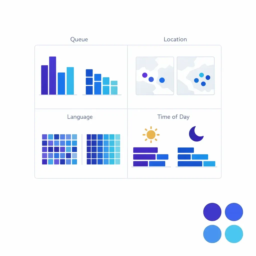 A segmented dashboard breaks abandonment into queues, locations, and time blocks instead of one blended average.