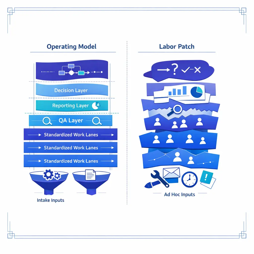 An operations blueprint shows back office outsourcing as a designed model rather than a temporary staffing fix.