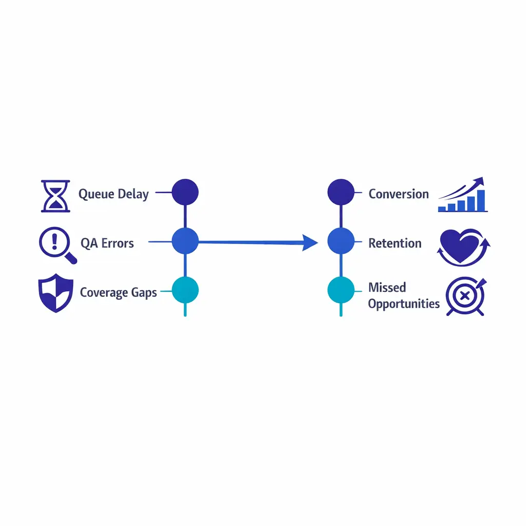 A forward control panel connects operational indicators to later business outcomes with clear directional flow.