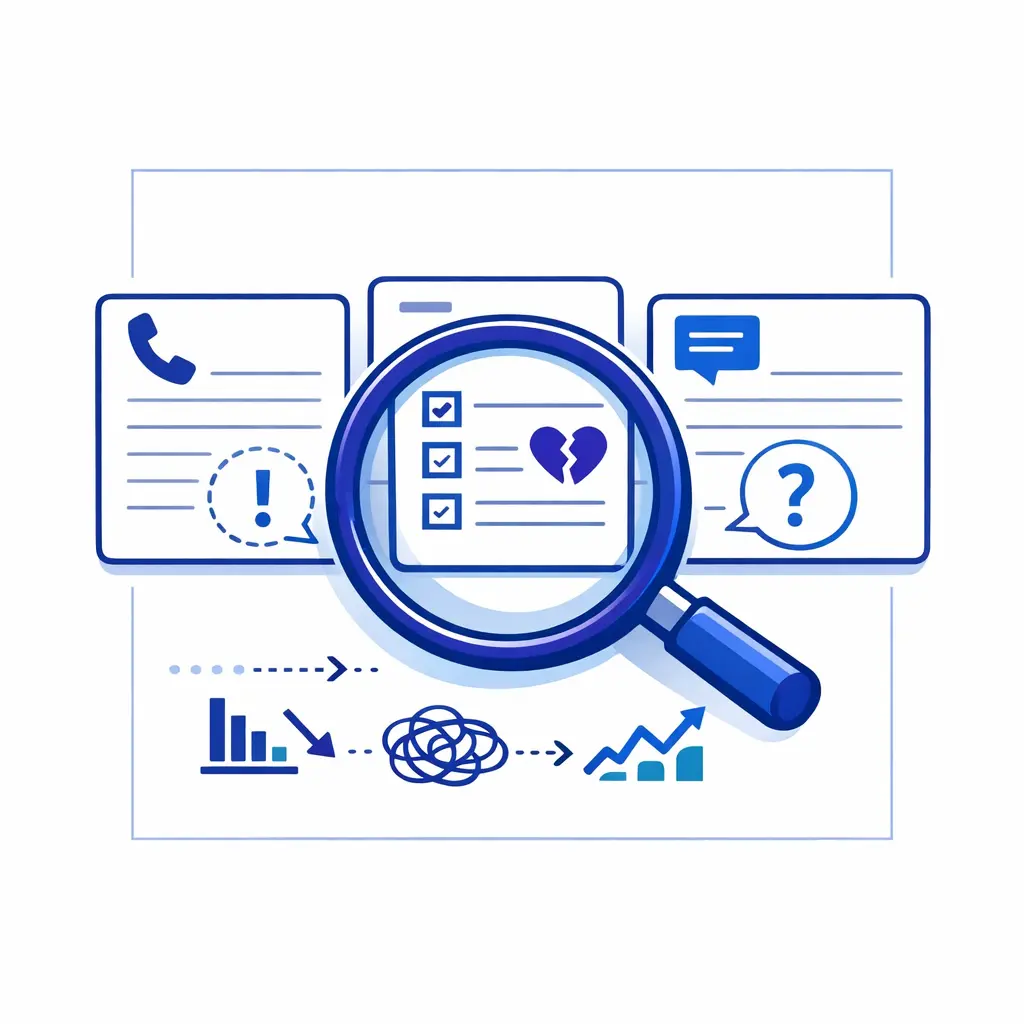A quality review lens inspects calls, forms, and transcripts to stop repeating process defects.
